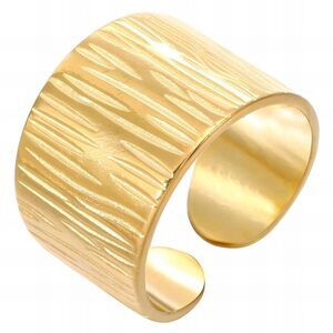 18K Gold Plated Women's Finger Adjustable Open Back Ring Textured Modern Fashion
